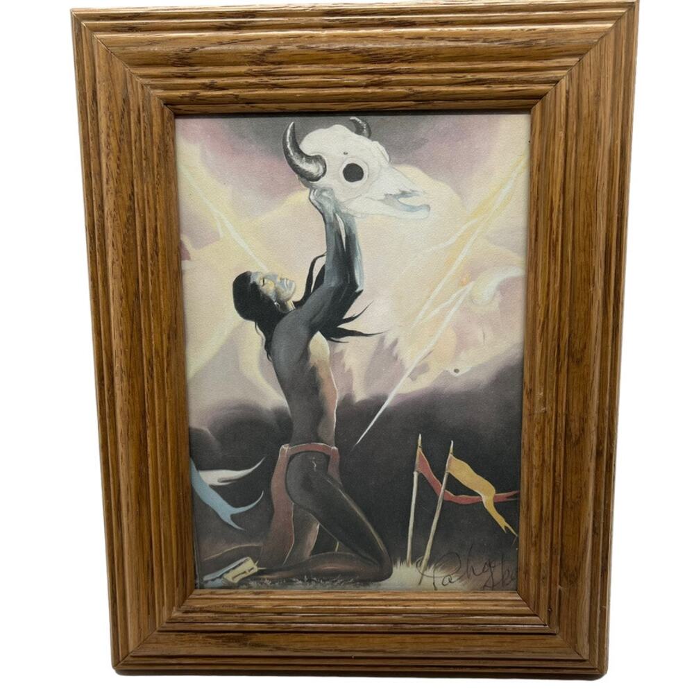Paha Ska Vision Quest Framed Signed Print Oglala Lakota Artist Vintage Spiritual